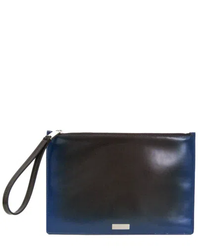 Pre-owned Ferragamo Blue, Brown Leather Clutch (authentic Pre-loved)