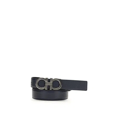 Ferragamo Blue Calf Leather Bos Taurus Regular Belt In Black