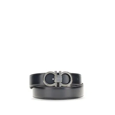 Ferragamo Blue Calf Leather Bos Taurus Regular Belt In Black
