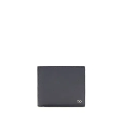 Ferragamo Blue Calf Leather Bos Taurus Wallet In Gray