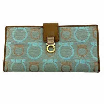 Pre-owned Ferragamo Blue Canvas Leather Long Wallet (bi-fold) () In Multi