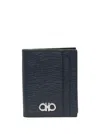 Ferragamo Blue Card Holder With Metallic Gancini Logo On The Front In Leather Man In Blue