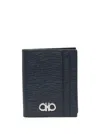 Ferragamo Blue Card Holder With Metallic Gancini Logo On The Front In Leather Man In Black