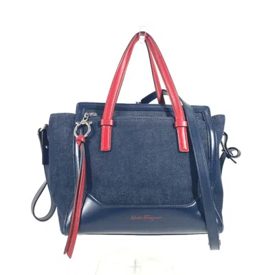 Pre-owned Ferragamo Blue Color Blue Leather Handbag Shoulder Bag Tote Bag () In Multi