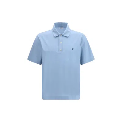 Ferragamo Gancini Embroidered Short Sleeved Polo Shirt In Blue