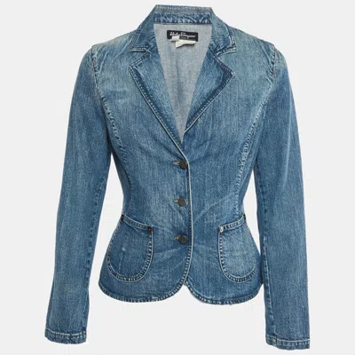 Pre-owned Ferragamo Blue Denim Slim Fit Jacket M