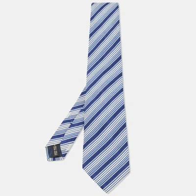 Pre-owned Ferragamo Blue Diagonal Striped Silk Tie