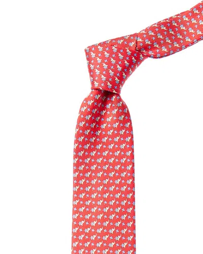 Ferragamo Blue Elephant Silk Tie In Red