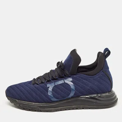Pre-owned Ferragamo Blue Fabric Gancini Lace Up Sneakers Size 42.5