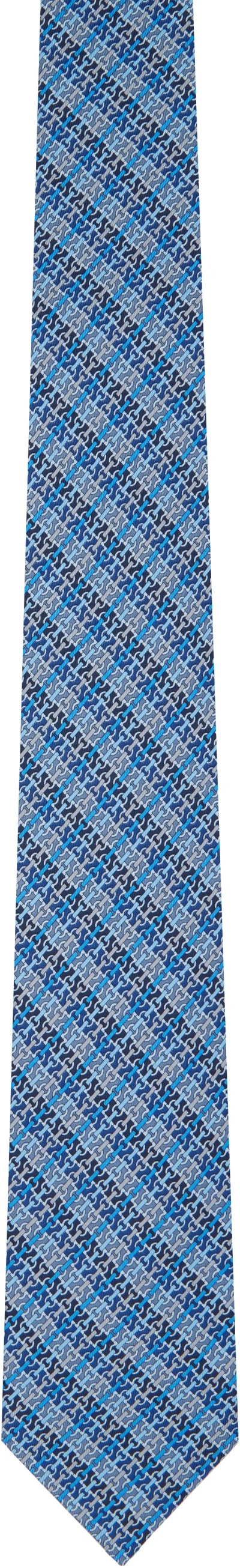 Ferragamo Blue Gancini Chain Print Silk Tie