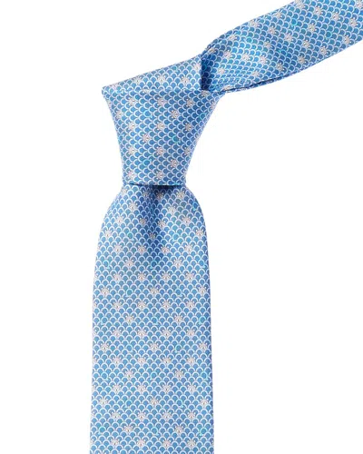 Ferragamo Blue Gancini Critters Silk Tie In Brown