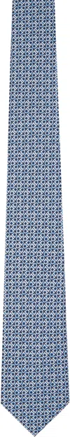 Ferragamo Blue Gancini Print Silk Tie