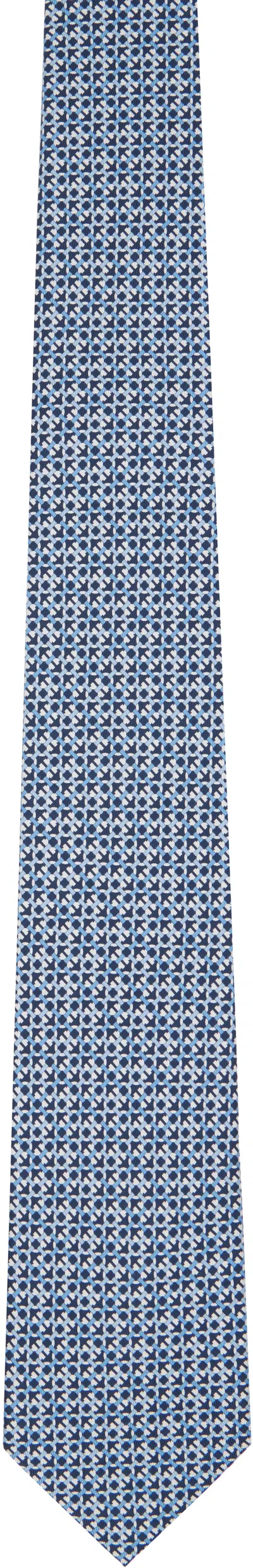 Ferragamo Blue Gancini Print Silk Tie