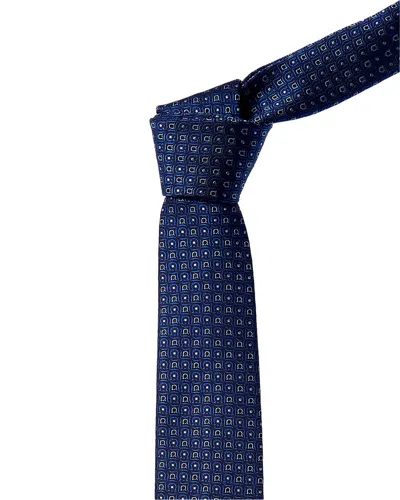 Ferragamo Blue Gancini Silk Tie