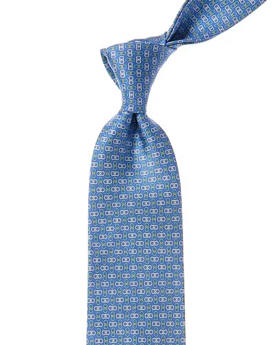 Ferragamo Blue Gancini Silk Tie
