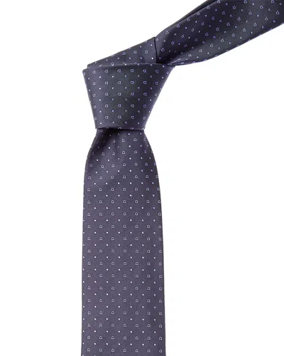 Ferragamo Blue Gancini Silk Tie In Brown