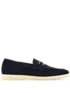 Ferragamo Leather Loafers With Gancini Ornament In Blue