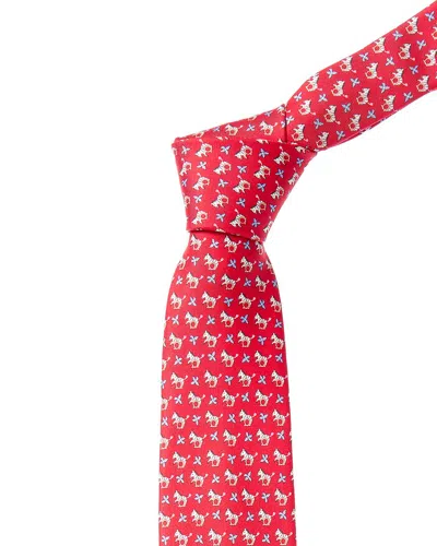 Ferragamo Blue Gancini Zebras Silk Tie In Pink