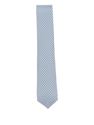 Ferragamo Blue Geometric Pattern Silk Tie