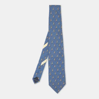 Ferragamo Blue Giraffe Print Silk Tie
