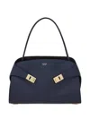 Ferragamo Soft Medium Shoulder Bag Gold Hardware Top Handle In Blue