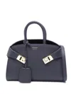 Ferragamo Mini Leather Tote Bag With Adjustable Strap In Blue