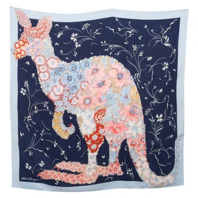Pre-owned Ferragamo Blue Kangaroo Silk Scarf