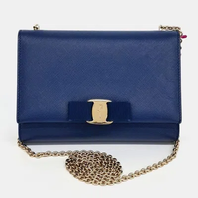 Pre-owned Ferragamo Blue Leather Bara Genie Bag