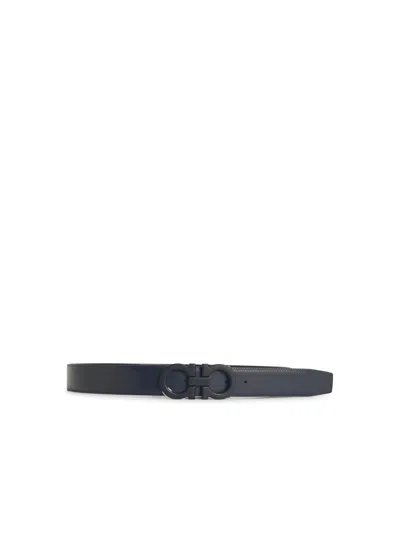 Ferragamo Blue Leather Belt In Black