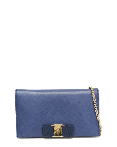 Pre-owned Ferragamo Blue Leather Chain/shoulder Wallet (authentic Pre-loved)