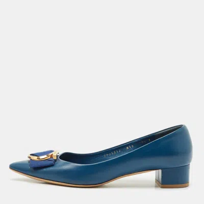 Pre-owned Ferragamo Blue Leather Ezia Pumps Size 40