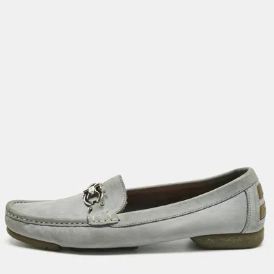 Pre-owned Ferragamo Blue Leather Gancini Loafers Size 39.5