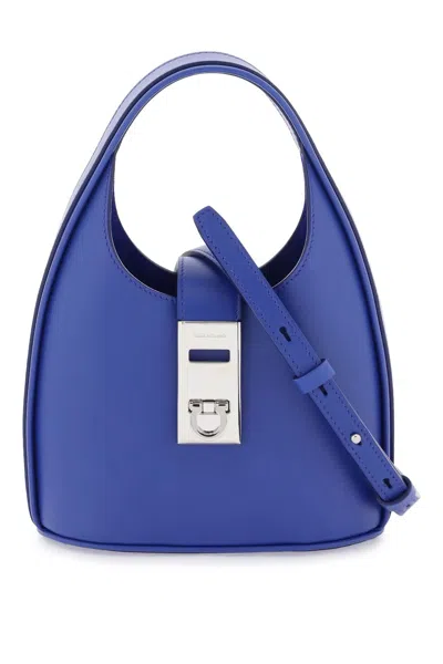 Ferragamo Blue Leather Hobo Handbag With Gancini Buckle Closure In Burgundy