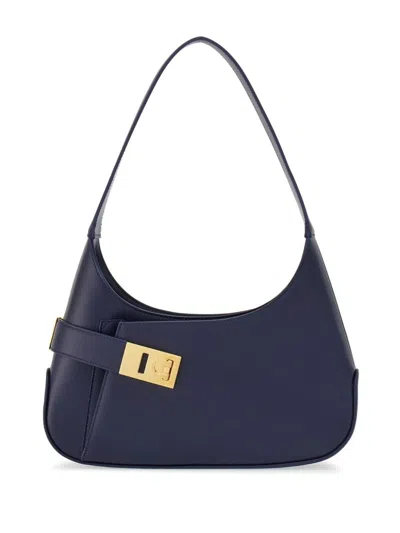 Ferragamo Blue Leather Shoulder Bag For Women In Burgundy