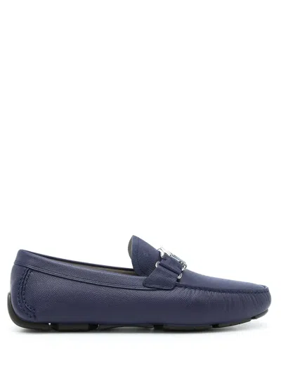FERRAGAMO BLUE LOGO PLAQUE LOAFERS