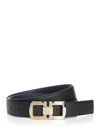 Ferragamo Blue Midnight Reversible Leather Belts Blue