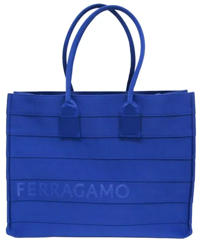 Pre-owned Ferragamo Blue Nylon Canvas Tote (authentic Pre-loved)