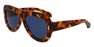 Ferragamo Blue Oval Ladies Sunglasses Sf2029se 240 57 In Brown