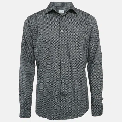 Pre-owned Ferragamo Blue Printed Cotton Button Front Shirt L