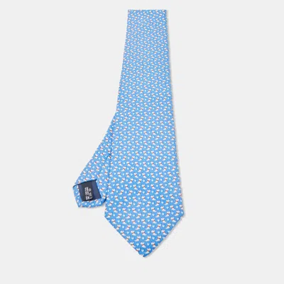 Pre-owned Ferragamo Blue Printed Silk Tie