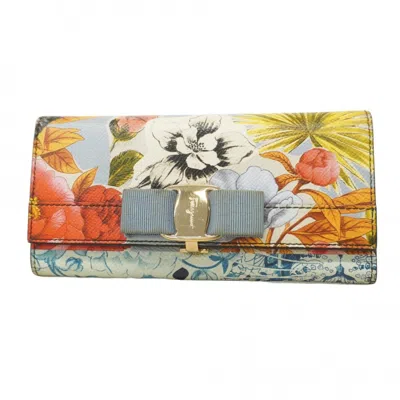 Pre-owned Ferragamo Blue Pvc Long Wallet (bi-fold) () In Multi