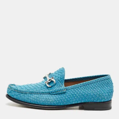 Pre-owned Ferragamo Blue Python Leather Mason Slip On Loafers Size 43