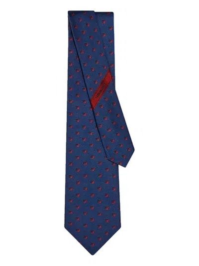 FERRAGAMO BLUE RED PRINT SIGNATURE TIE