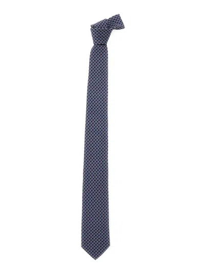 Ferragamo Blue Silk Tie With All Over Logo Motif Man