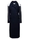 Ferragamo Long Blue Coat With Contrasting Detachable Hood In Wool Woman In Blue