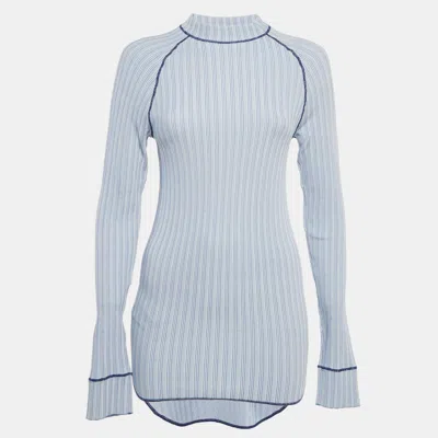 Pre-owned Ferragamo Blue Stripe Knit Long Sleeve Sweatshirt S
