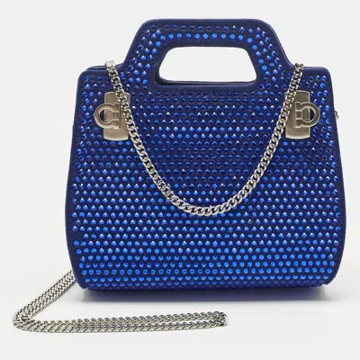 Pre-owned Ferragamo Blue Suede Micro Crystal Wanda Crossbody Bag