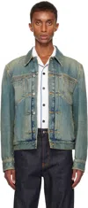 Ferragamo Blue Trucker Denim Jacket In 0085/384 Sage Dusty