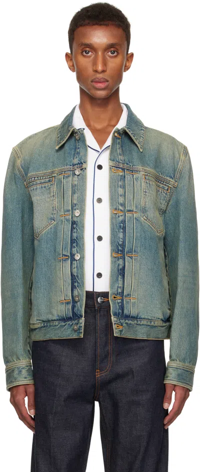 Ferragamo Blue Trucker Denim Jacket In 0085/384 Sage Dusty