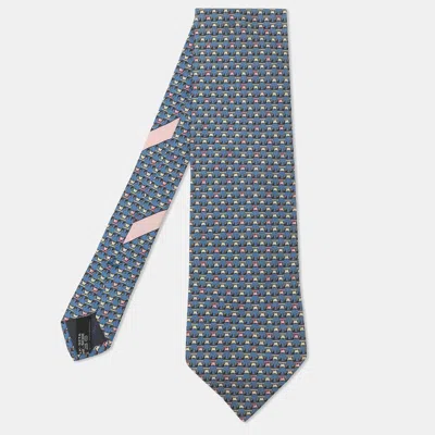 Pre-owned Ferragamo Blue/pink F1 Race Printed Silk Neck Tie